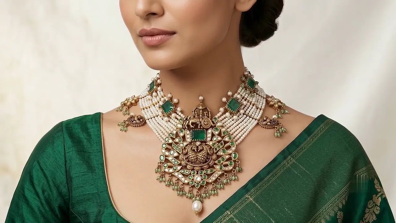 Heritage necklace with antique carvings and motifs